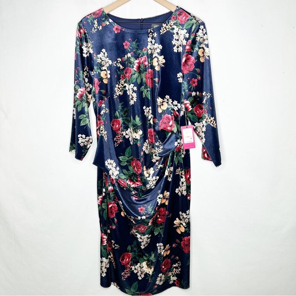 VINCE CAMUTO Navy Floral Velour Dress NWT in Size 14